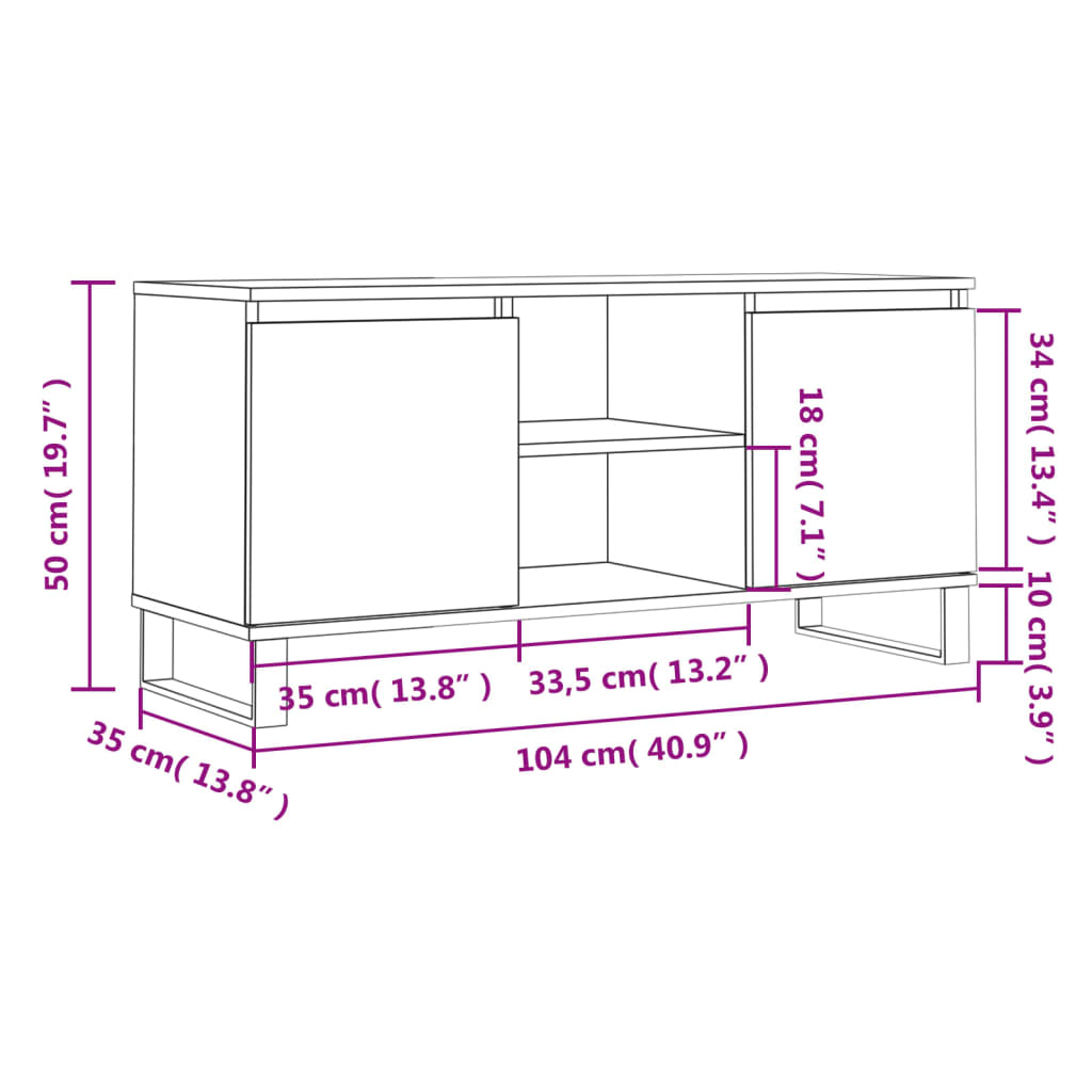 vidaXL Mueble de TV madera de ingeniería blanco brillo 104x35x50 cm
