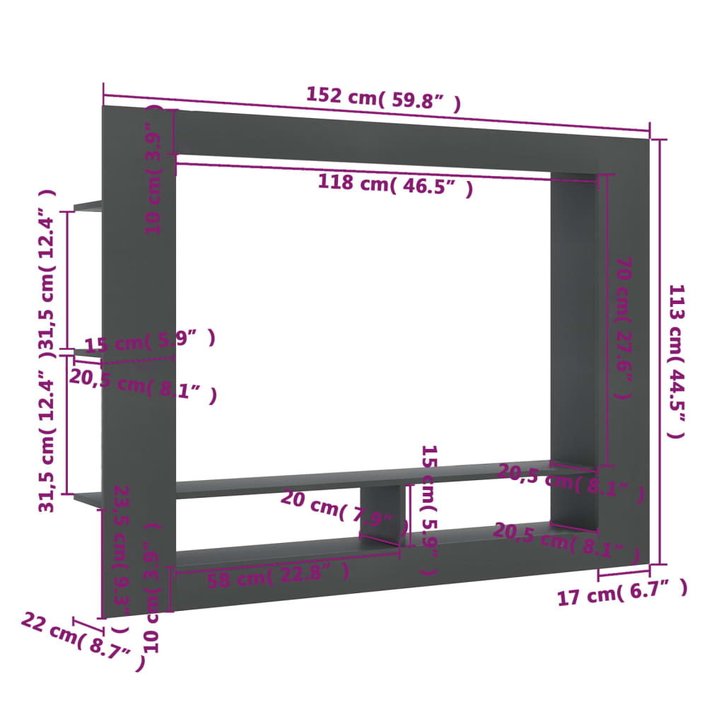 vidaXL Mueble de TV madera contrachapada gris 152x22x113 cm