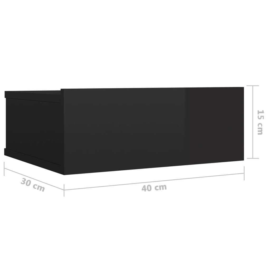 vidaXL Mesita de noche flotantes contrachapada negro brillo 40x30x15cm