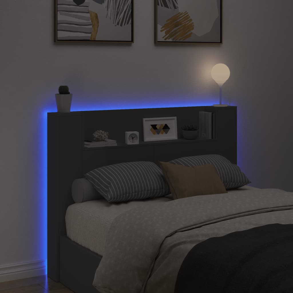 vidaXL Cabecero de cama con luz LED negro 140x16,5x103,5 cm