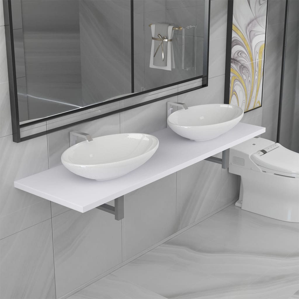 vidaXL Conjunto de muebles de baño de tres piezas cerámica blanco