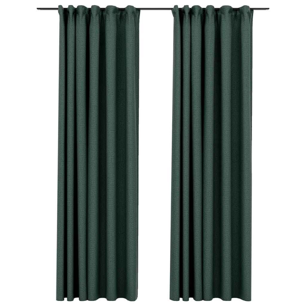 vidaXL Cortinas opacas con ganchos look de lino 2 pzas verde 140x225cm