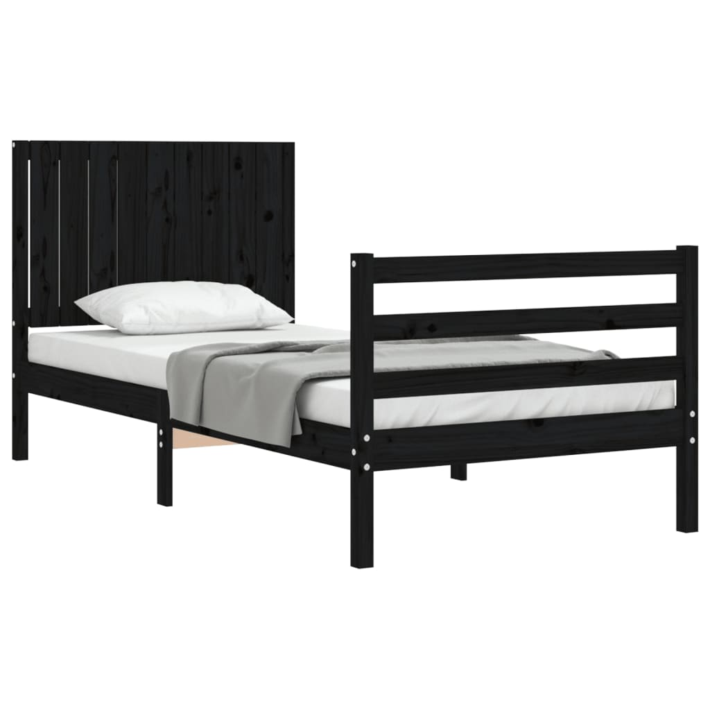 vidaXL Estructura de cama con cabecero madera maciza negro
