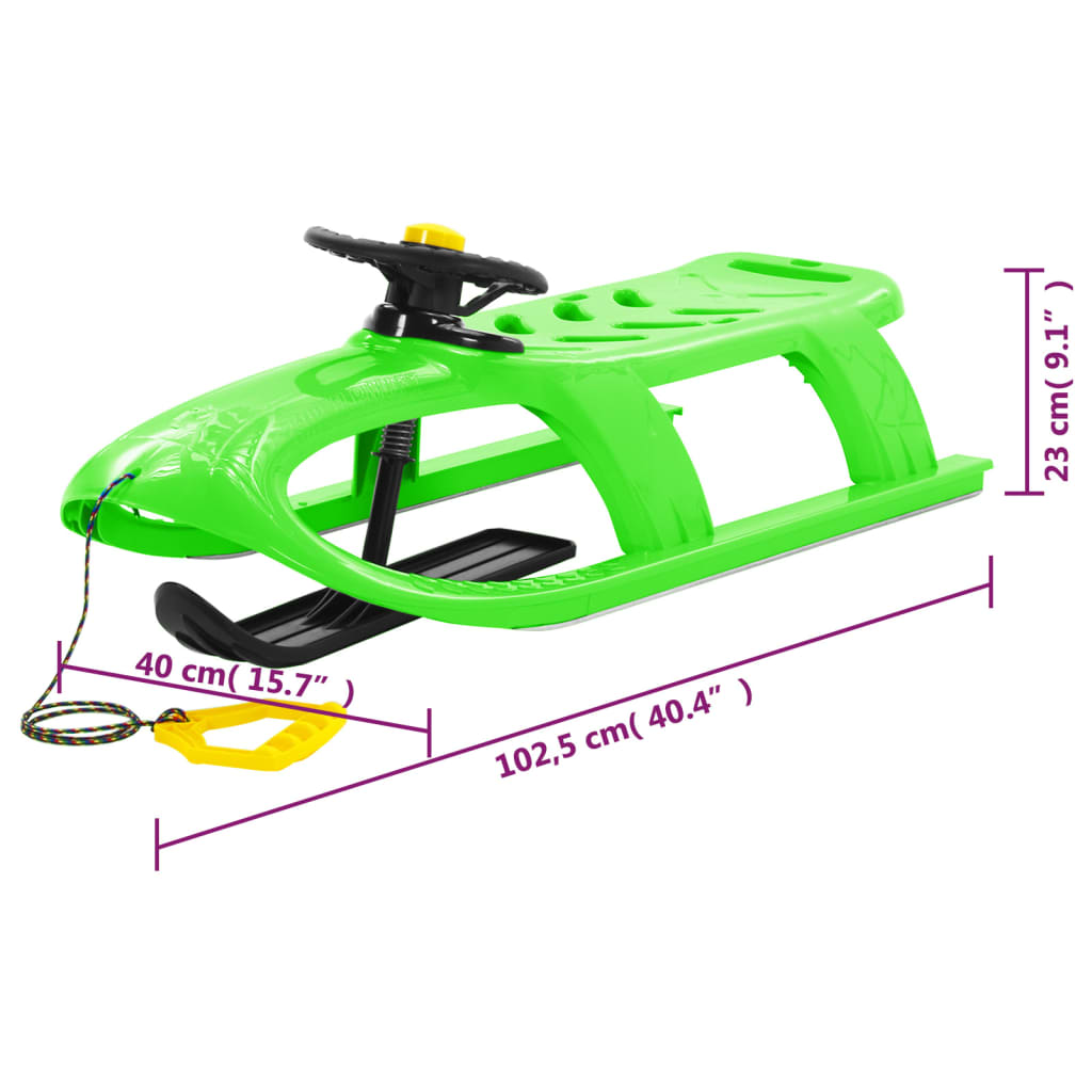 vidaXL Trineo con volante polipropileno verde102,5x40x23 cm