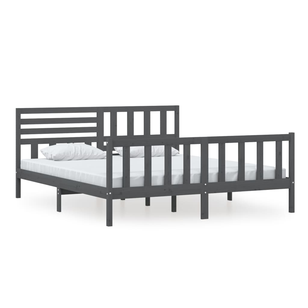 vidaXL Estructura de cama de madera maciza gris 180x200 cm