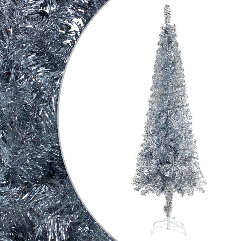 vidaXL Árbol de Navidad delgado con luces plateado 180 cm