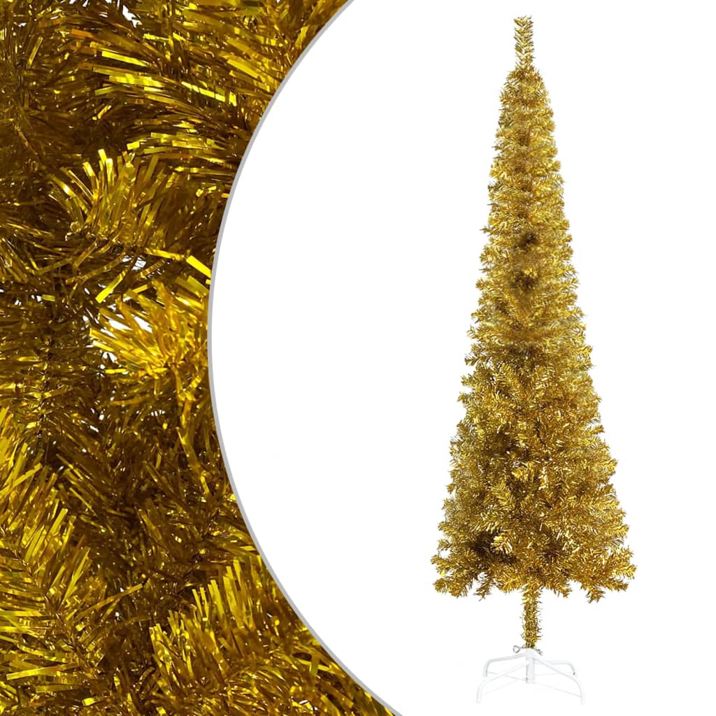 vidaXL Árbol de Navidad delgado con luces dorado 150 cm