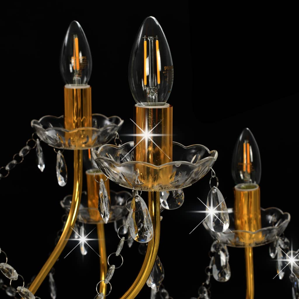 vidaXL Lámpara de araña con 2 capas dorado 15 bombillas E14