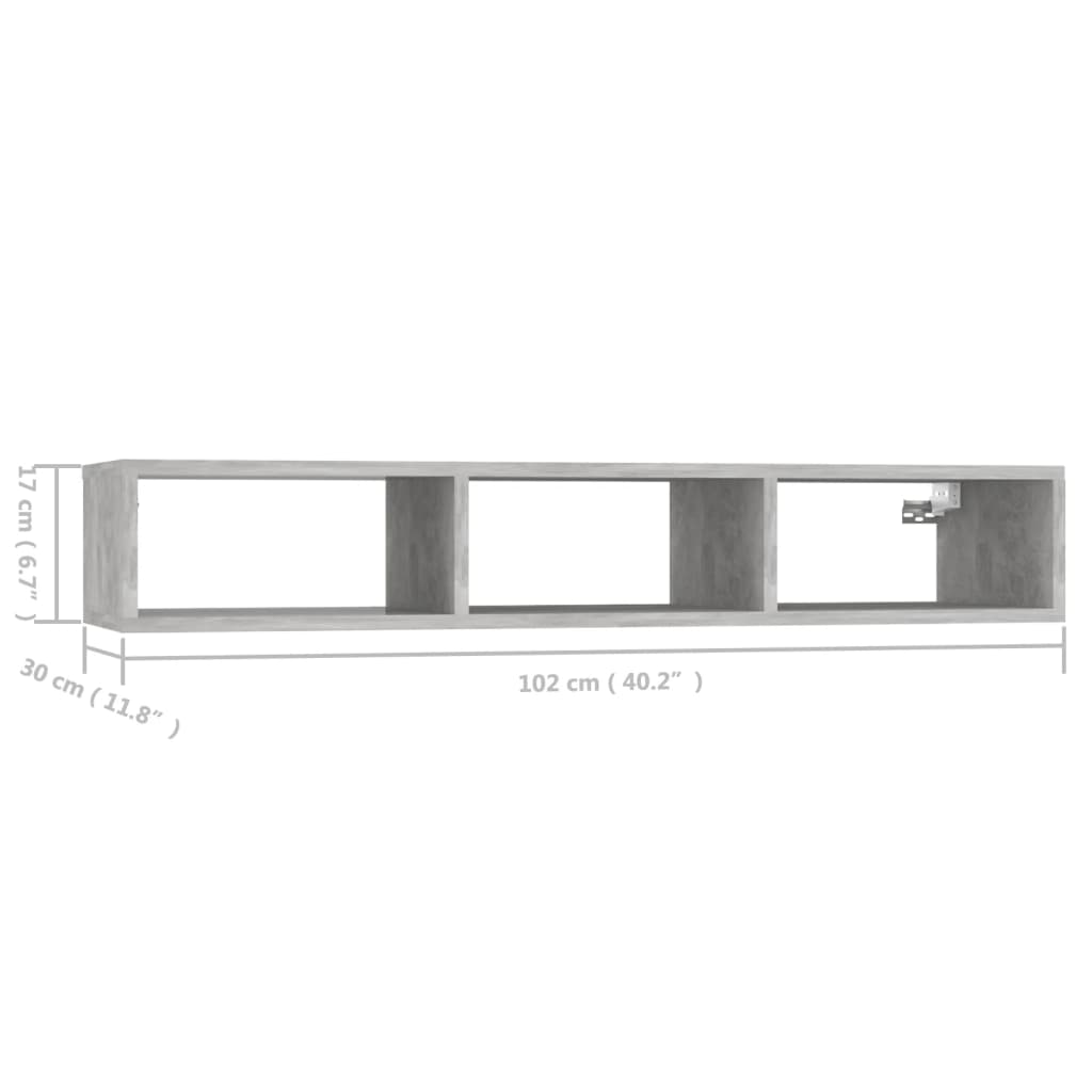 vidaXL Estantería pared madera contrachapada gris hormigón 102x30x17cm