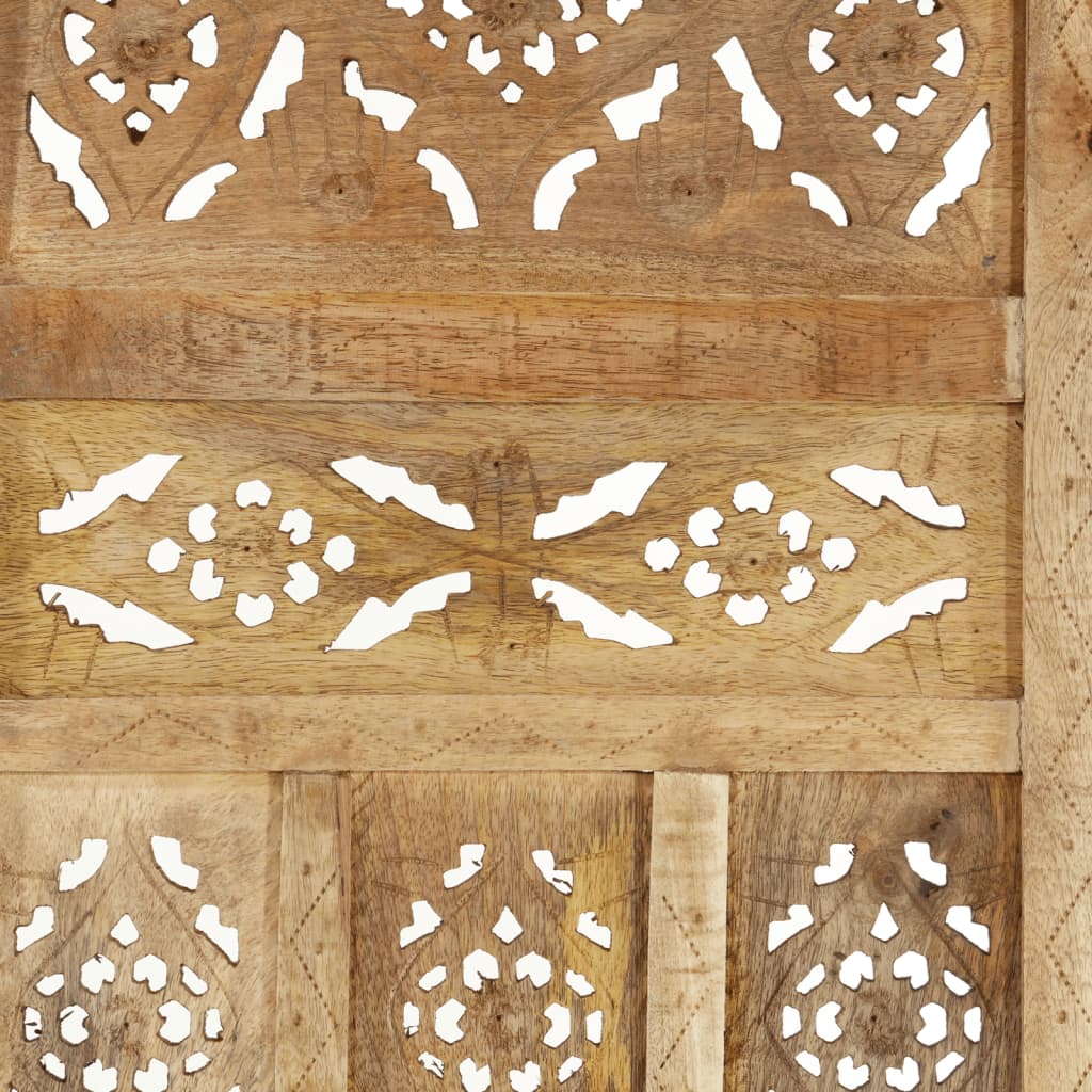 vidaXL Biombo de 3 paneles tallado a mano madera de mango 120x165 cm