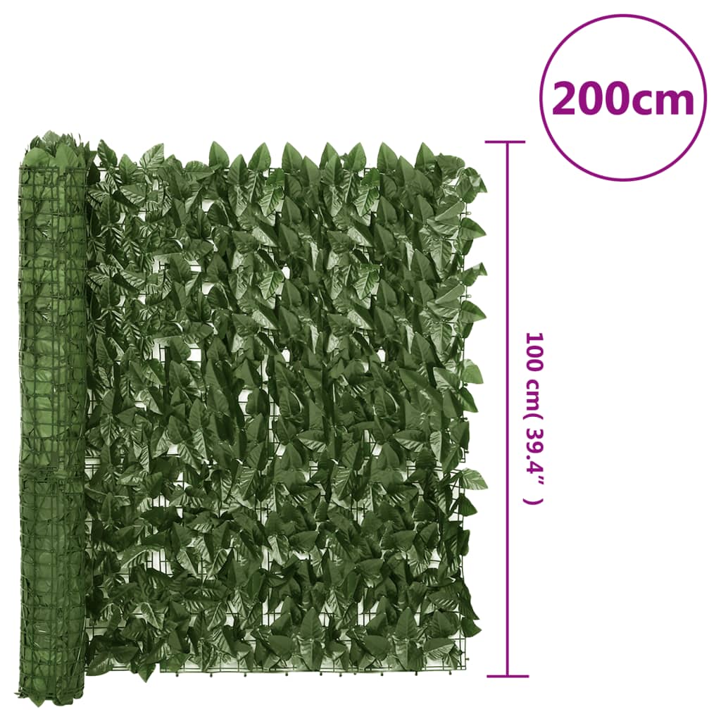 vidaXL Pantalla de balcón de hojas verde oscuro 200x100 cm