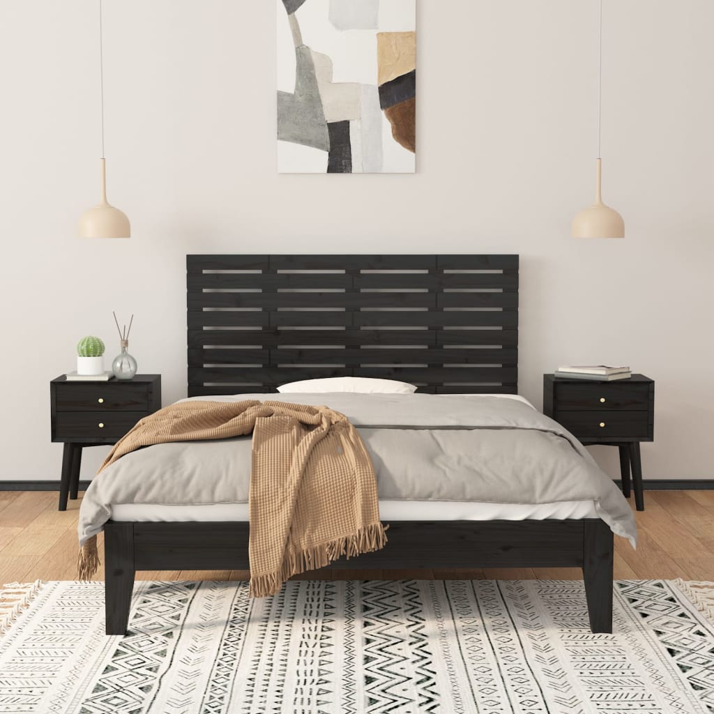 vidaXL Cabecero de cama de pared madera maciza pino negro 141x3x63 cm