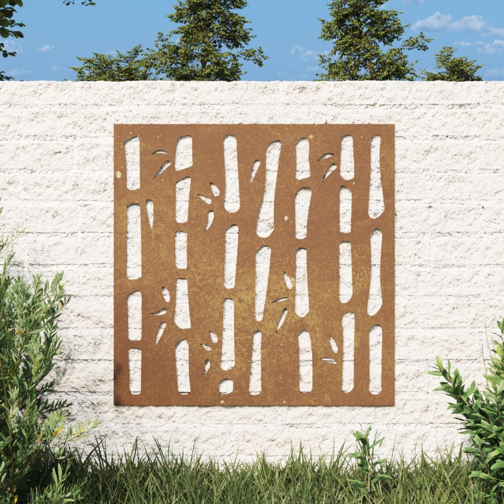vidaXL Adorno de pared de jardín acero corten diseño bambú 55x55 cm