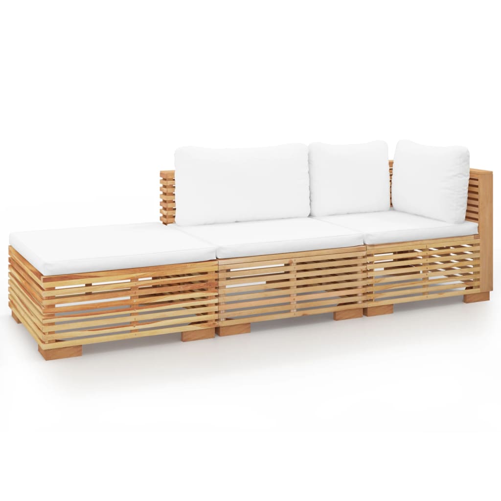 vidaXL Juego muebles de jardín 3 piezas y cojines madera maciza teca