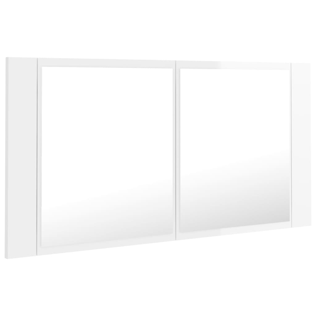 vidaXL Armario espejo de baño LED acrílico blanco brillo 90x12x45 cm