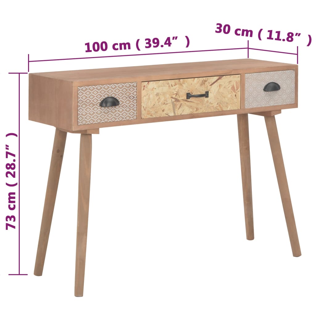 vidaXL Mesa consola con 3 cajones madera maciza de pino 100x30x73 cm