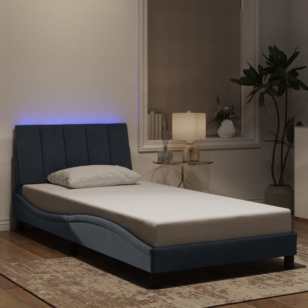 vidaXL Estructura cama con luces LED terciopelo gris oscuro 100x200 cm