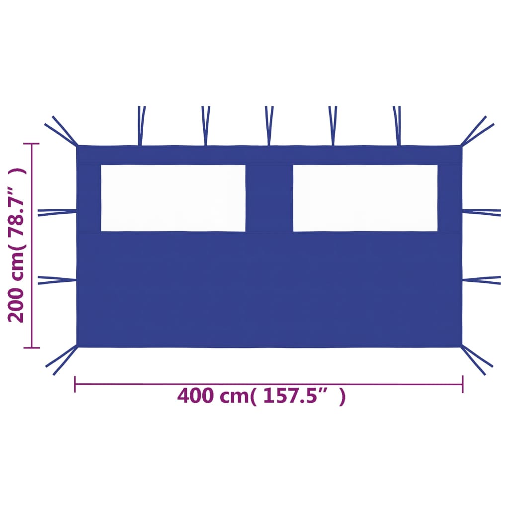 vidaXL Pared lateral de cenador con ventanas azul 4x2 m