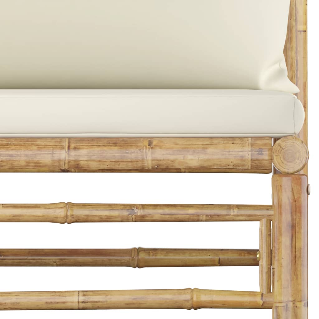 vidaXL Set de muebles de jardín 10 piezas bambú y cojines blanco crema