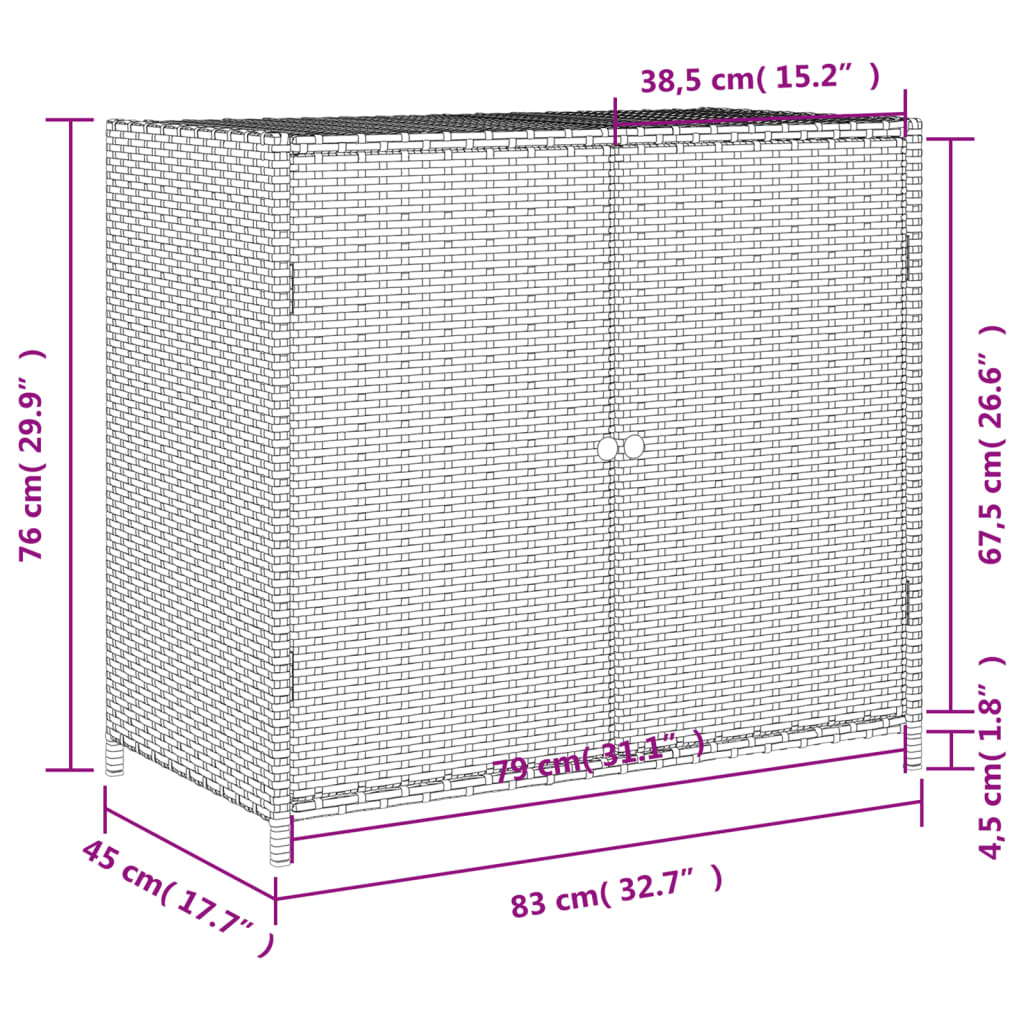 vidaXL Armario de almacenaje de jardín ratán PE gris 83x45x76 cm