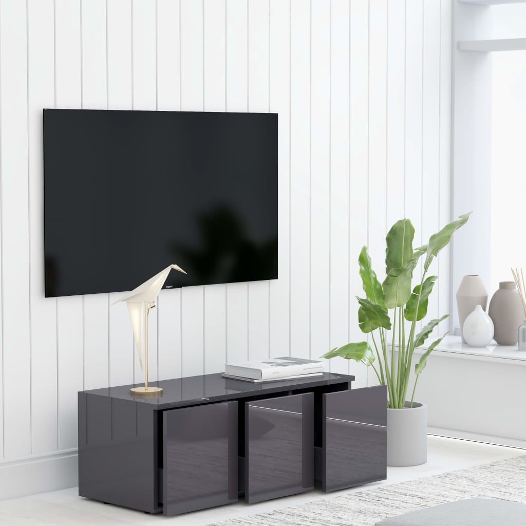vidaXL Mueble para TV de aglomerado gris brillante 80x34x30 cm