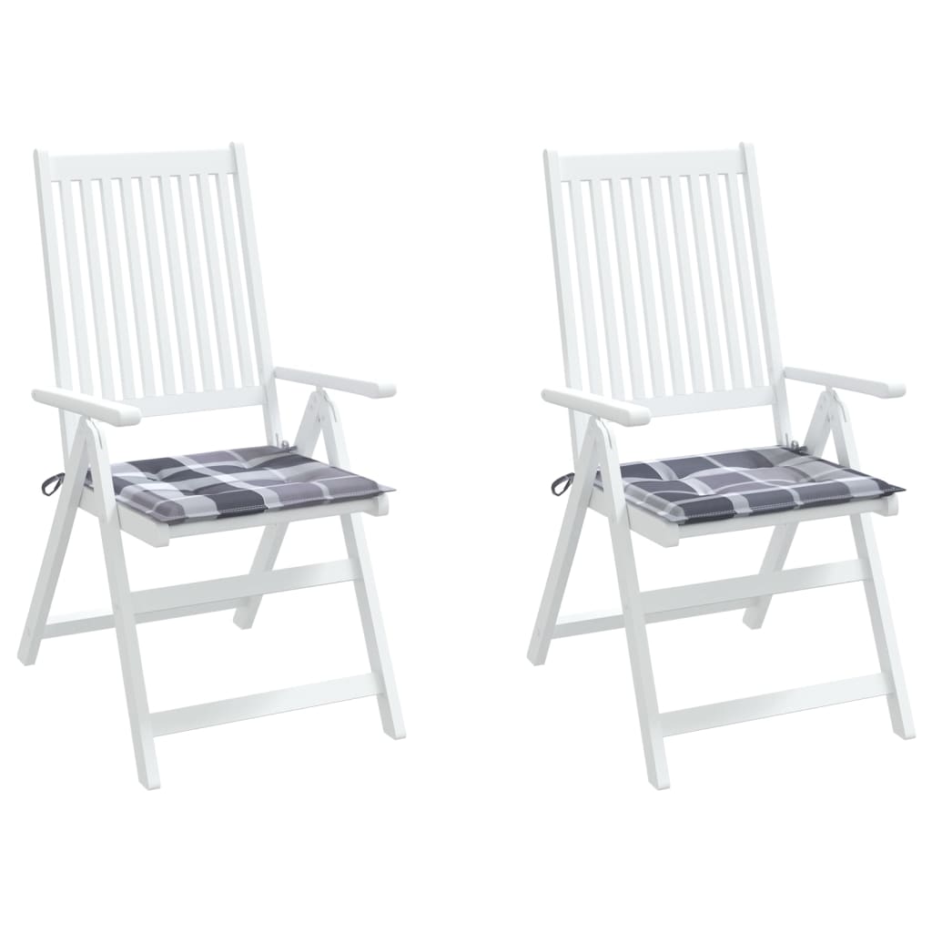 vidaXL Cojines de silla de jardín 2 uds tela a cuadros gris 40x40x3 cm