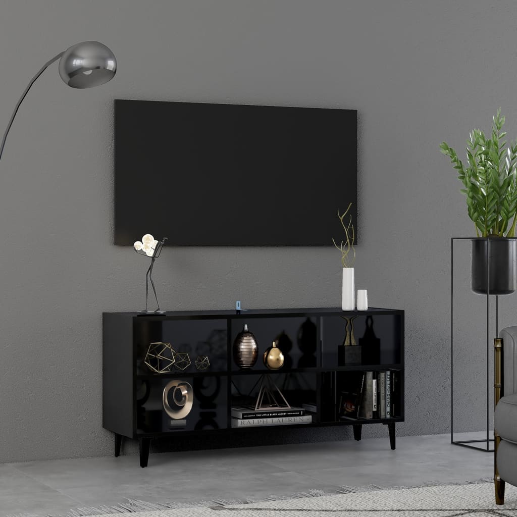 vidaXL Mueble de TV con patas de metal negro brillante 103,5x30x50 cm