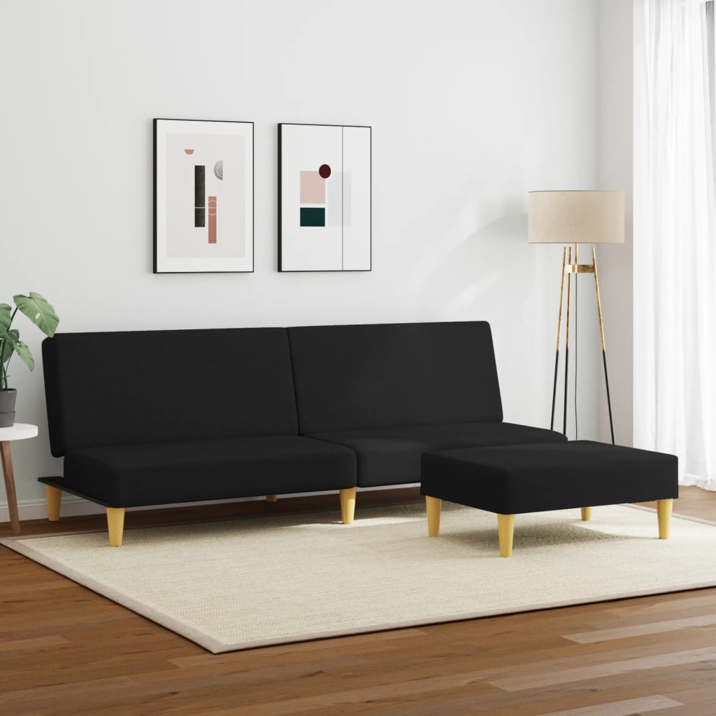 vidaXL Sofá cama de 2 plazas con taburete tela negro