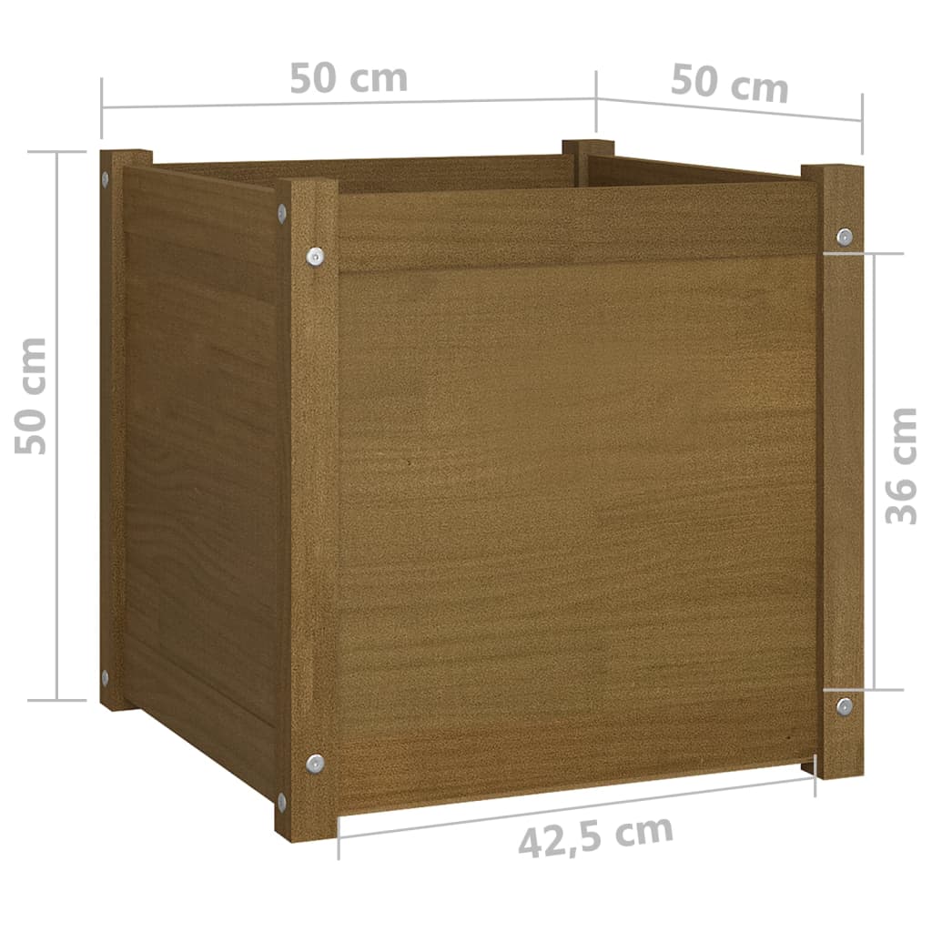 vidaXL Jardinera de madera maciza de pino marrón miel 50x50x50 cm