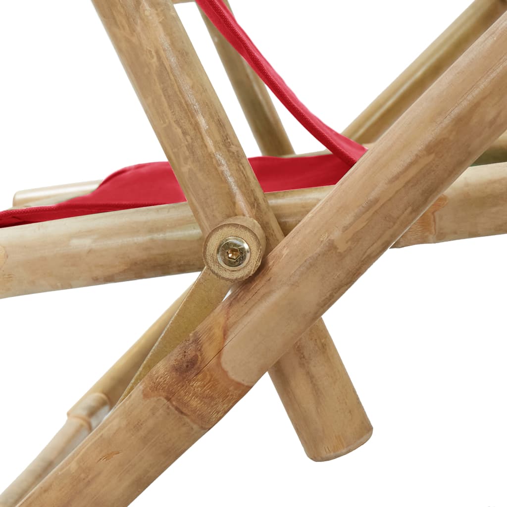 vidaXL Silla de relax reclinable de bambú y tela roja