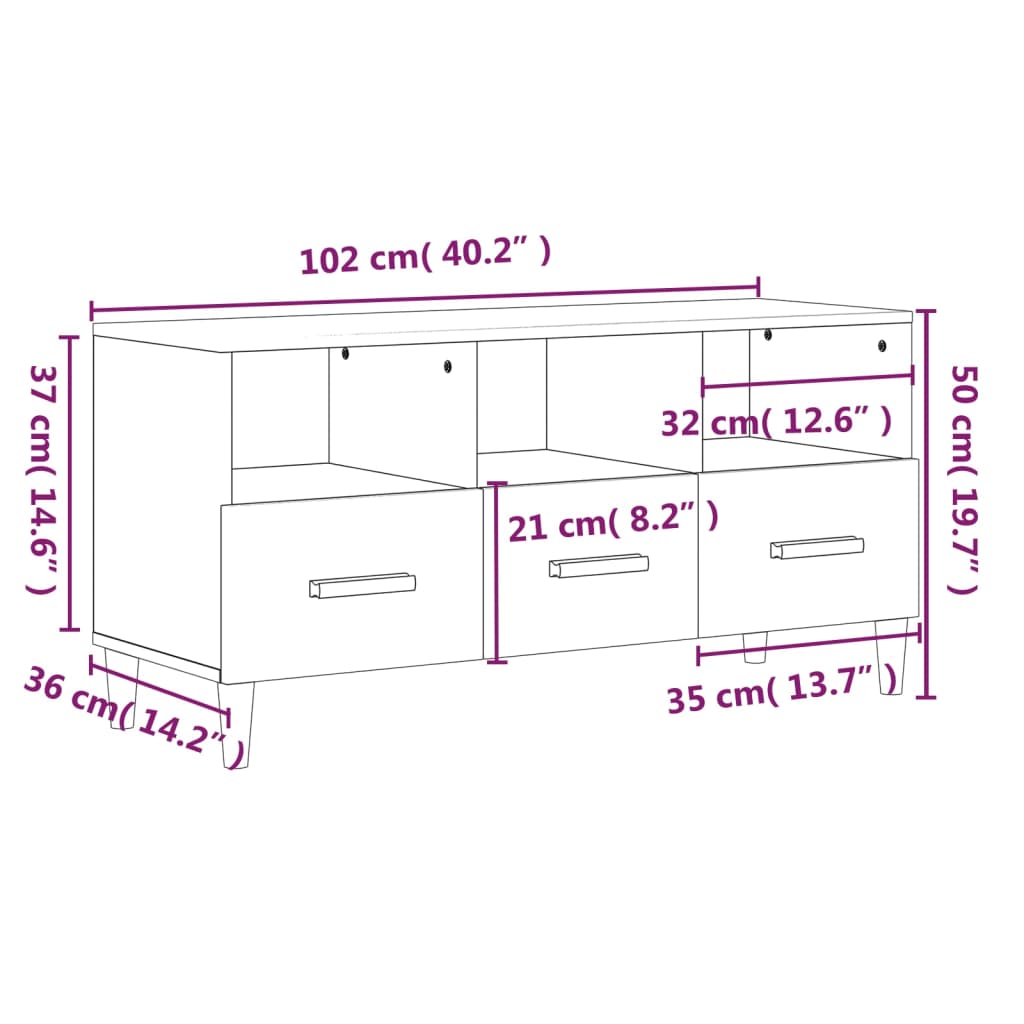 vidaXL Mueble para TV madera contrachapada color roble 102x36x50 cm