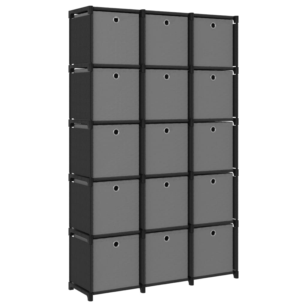 vidaXL Estantería de 15 cubos con cajas de tela negro 103x30x175,5 cm