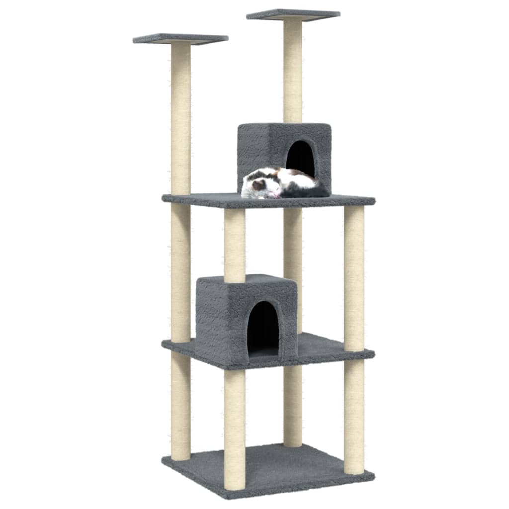 vidaXL Rascador para gatos con postes de sisal gris oscuro 141 cm