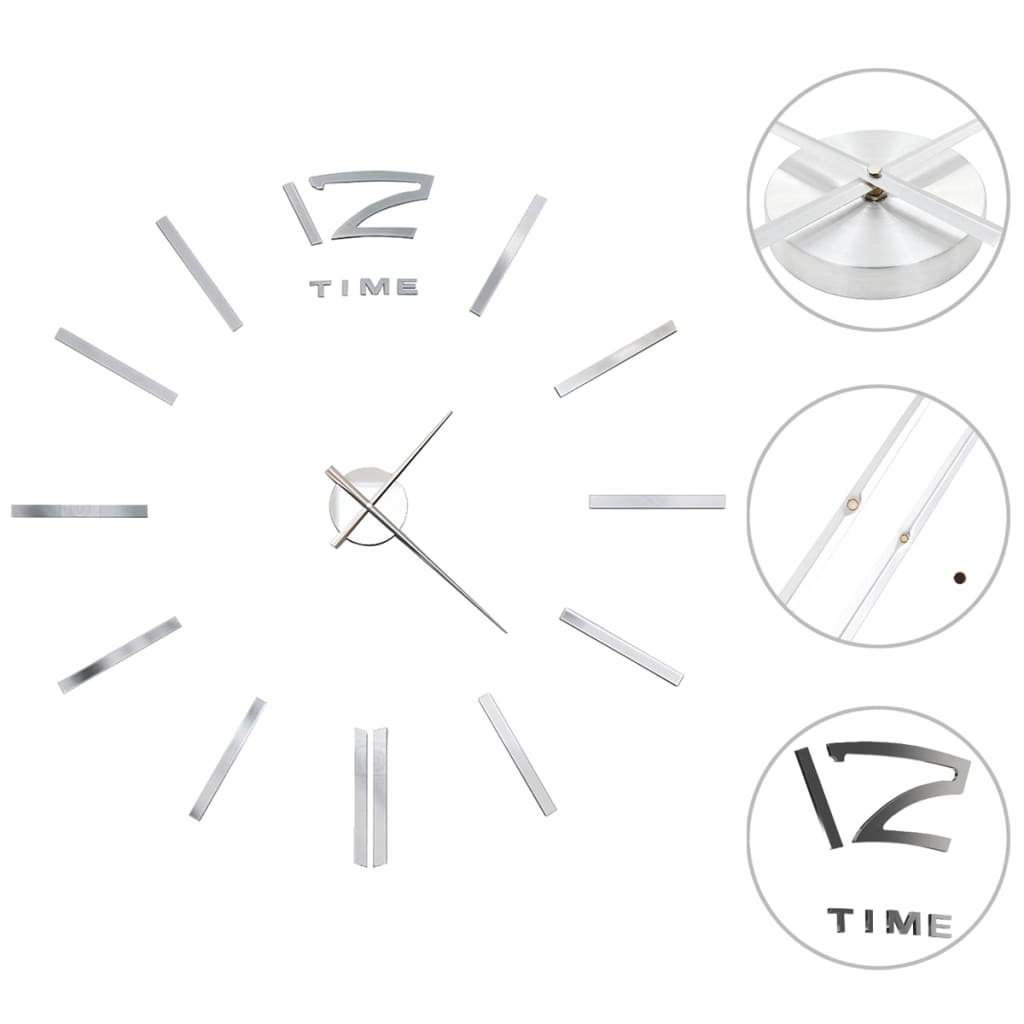 vidaXL Reloj de pared 3D con diseño moderno 100 cm XXL plateado