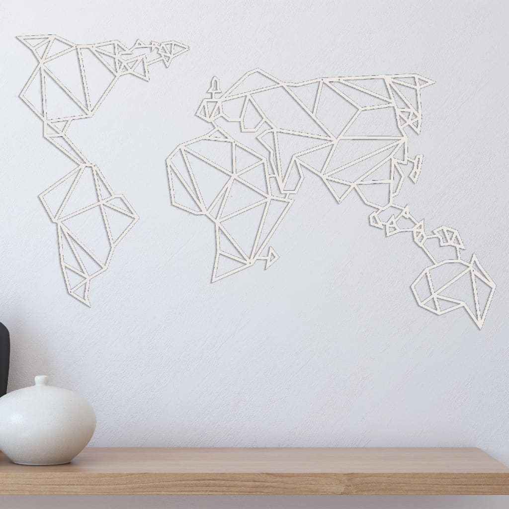 Homemania Adorno de pared mapa del mundo acero blanco 100x58 cm