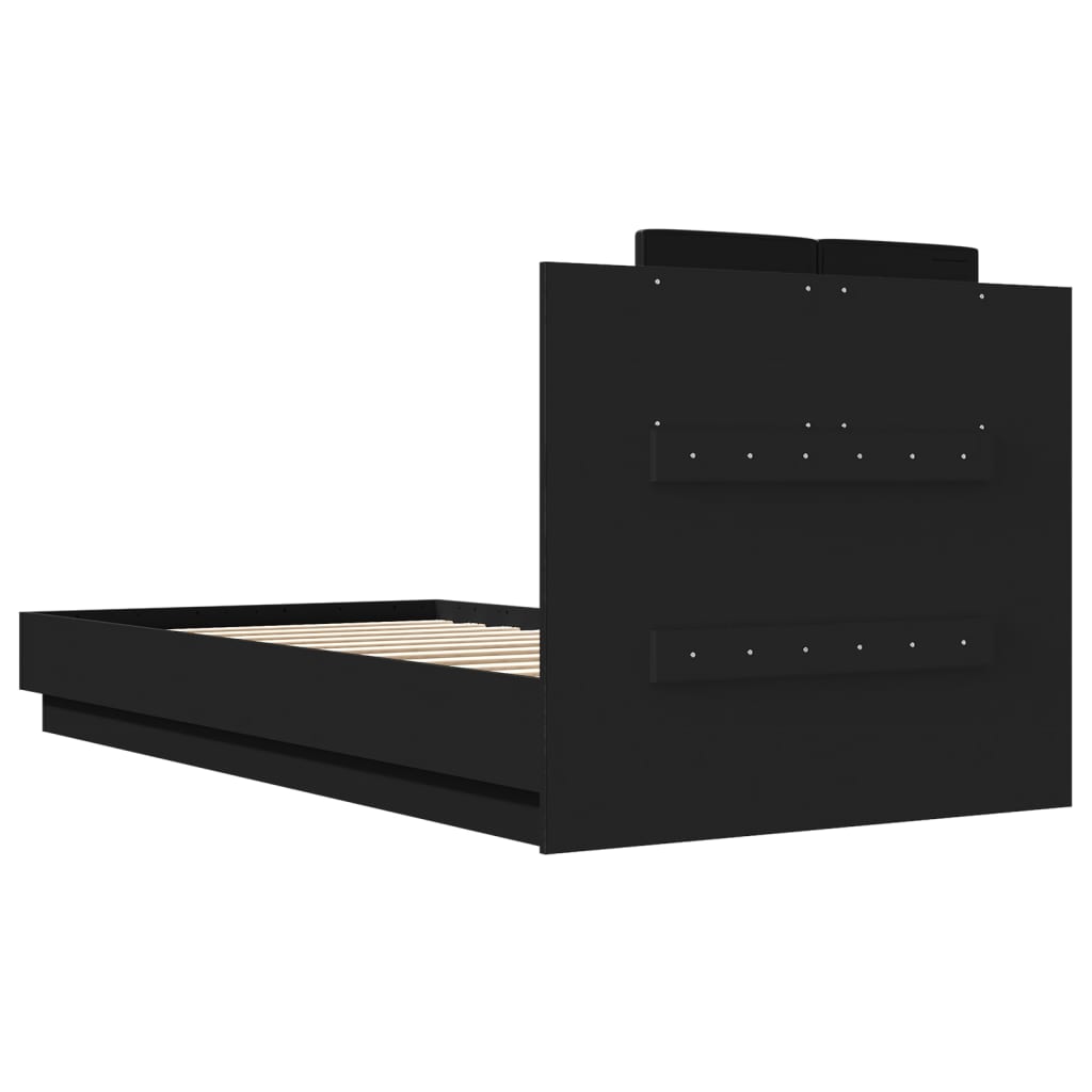 vidaXL Estructura de cama con cabecero y luces LED negro 75x190 cm
