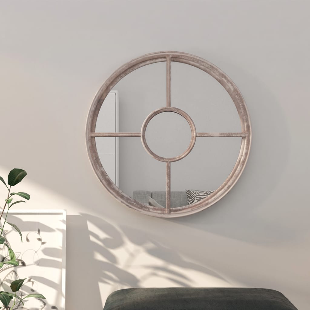 vidaXL Espejo de hierro redondo color arena para uso interior 60x4 cm