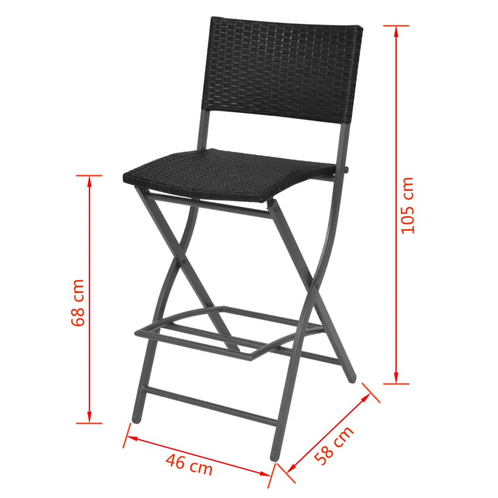 vidaXL Mesa y sillas de jardín plegables 3 pzs acero poli ratán negro