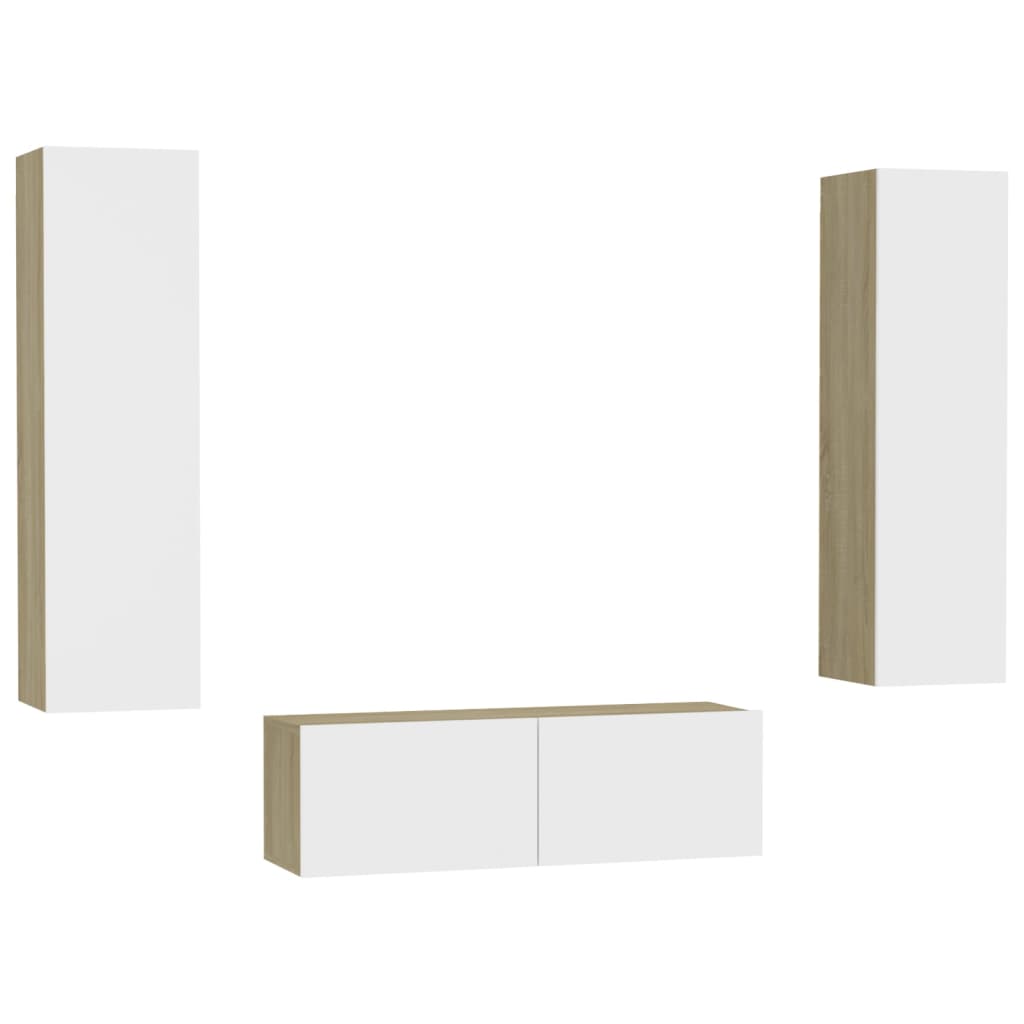 vidaXL Muebles de pared de TV 3 pzas aglomerado blanco y roble Sonoma