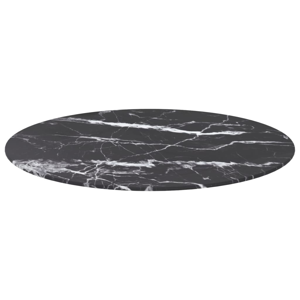 vidaXL Tablero de mesa diseño mármol vidrio templado negro Ø70x0,8 cm