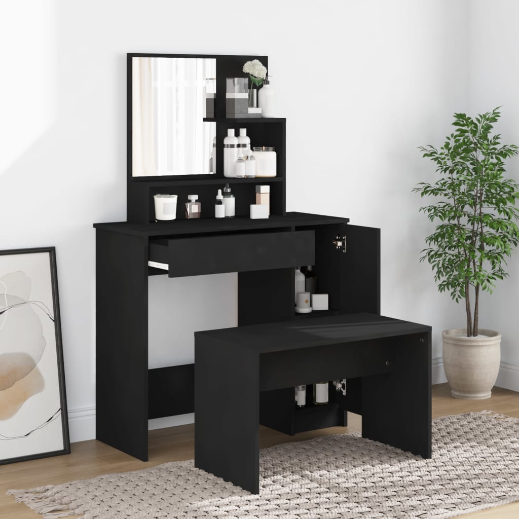vidaXL Juego de muebles de tocador negro 86,5x35x136 cm