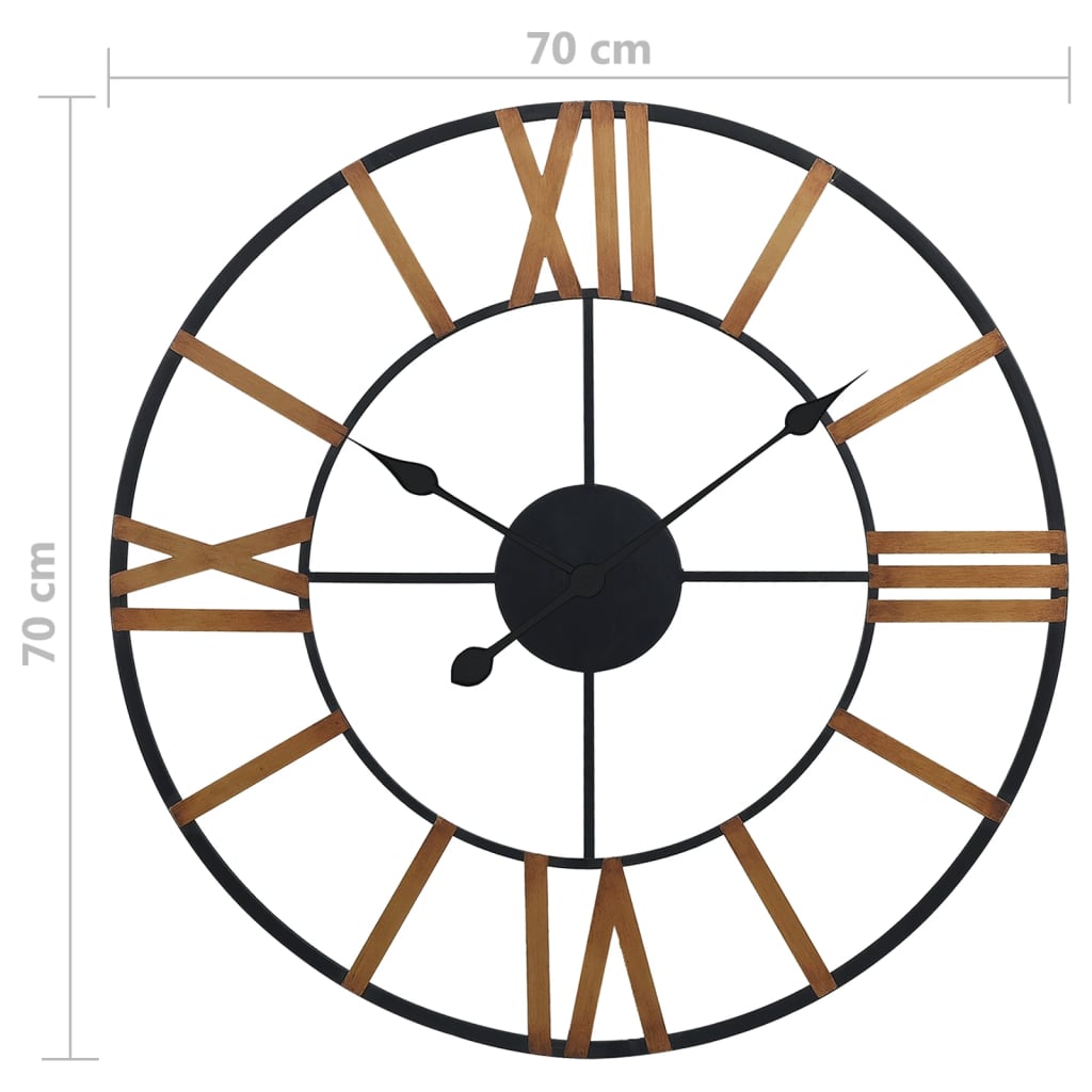 vidaXL Reloj de pared de metal dorado y negro 70 cm