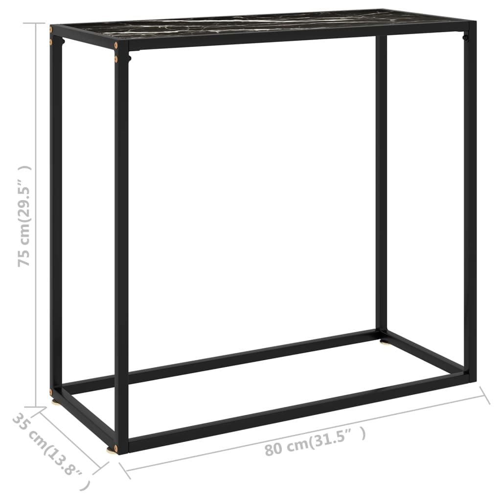vidaXL Mesa consola vidrio templado negro 80x35x75 cm
