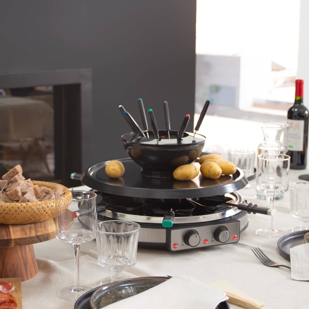 Livoo Set de fondue, plancha y raclette 3 en 1 8 personas negro 1900 W