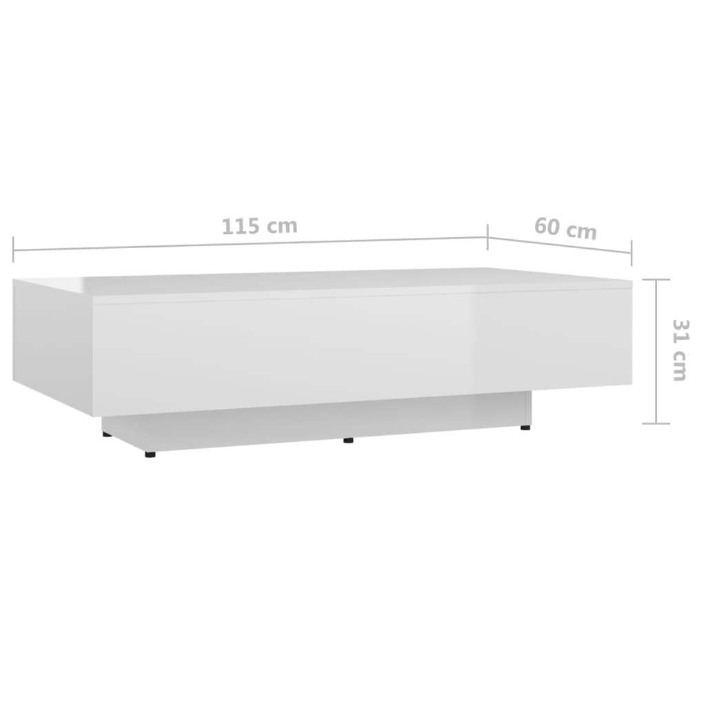 vidaXL Mesa de centro de aglomerado blanco brillante 115x60x31 cm