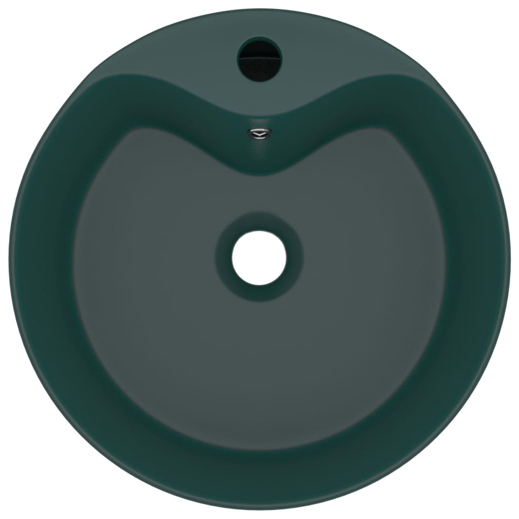 vidaXL Lavabo lujo con rebosadero cerámica verde oscuro mate 36x13 cm
