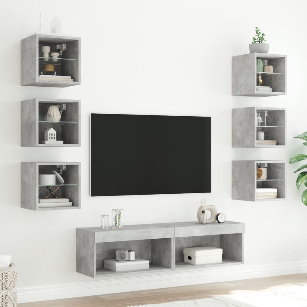 vidaXL Muebles TV pared con LED 8 pzas madera ingeniería gris hormigón