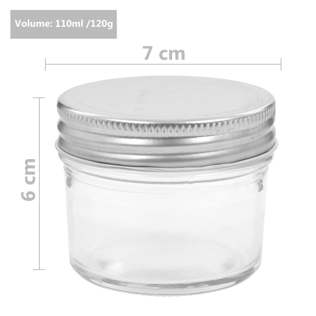 vidaXL Tarros de mermelada de vidrio tapa plateada 48 uds 110 ml