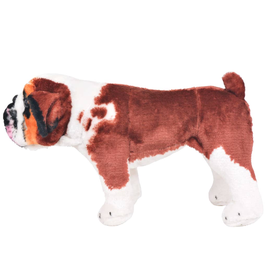 vidaXL Perro bulldog de peluche de pie blanco y marrón XXL