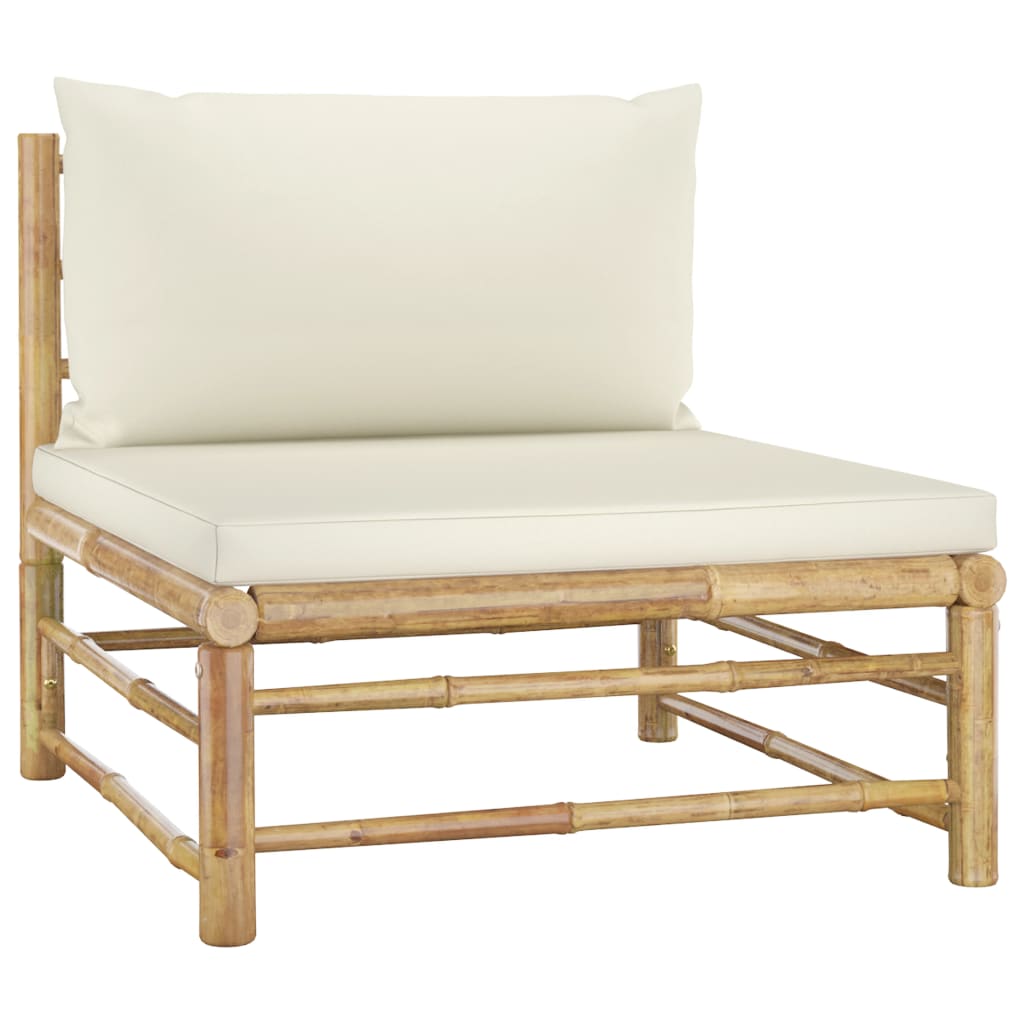 vidaXL Set de muebles de jardín 2 piezas bambú y cojines blanco crema